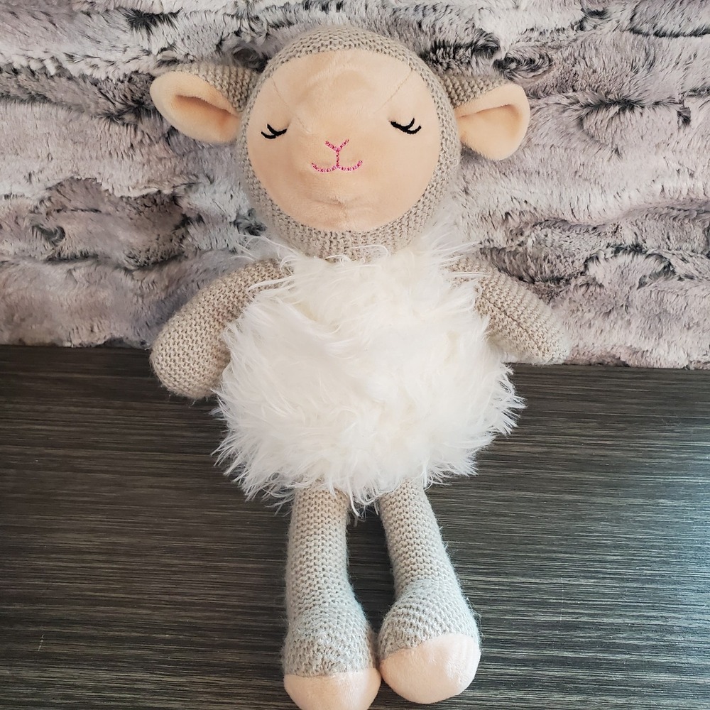 Walgreens Hug Me Knit Lamb Sheep Plush Furry White Gray Stuffed Animal 13"